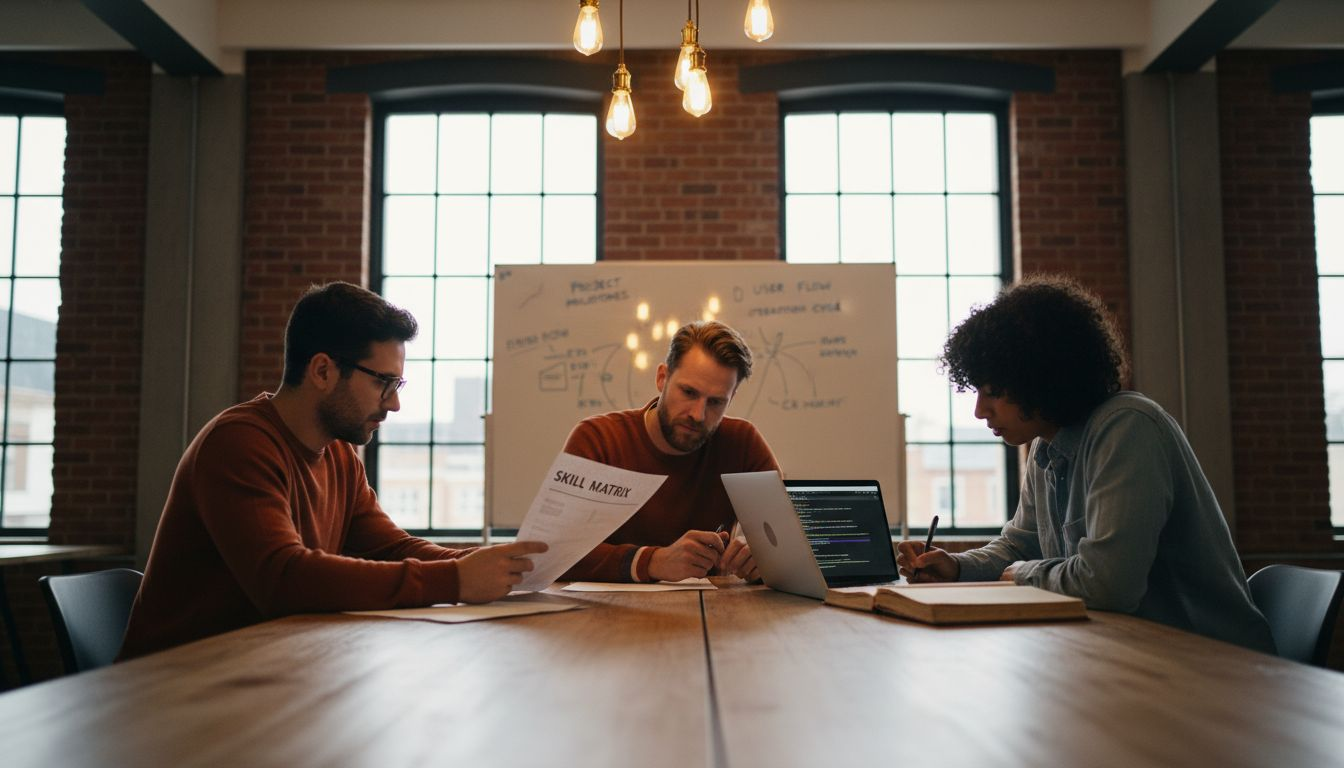 Team discussing AI skills assessment results