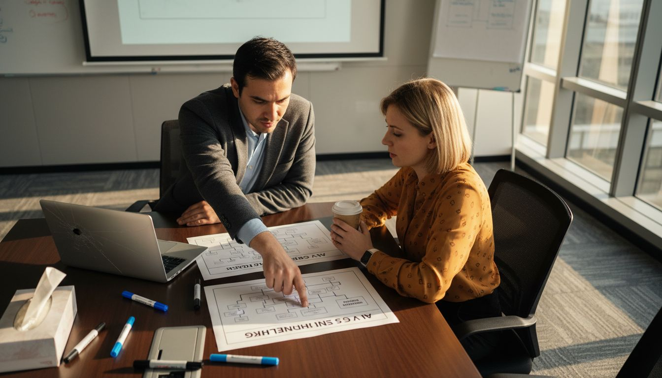 Analysts reviewing AI vs ML printouts