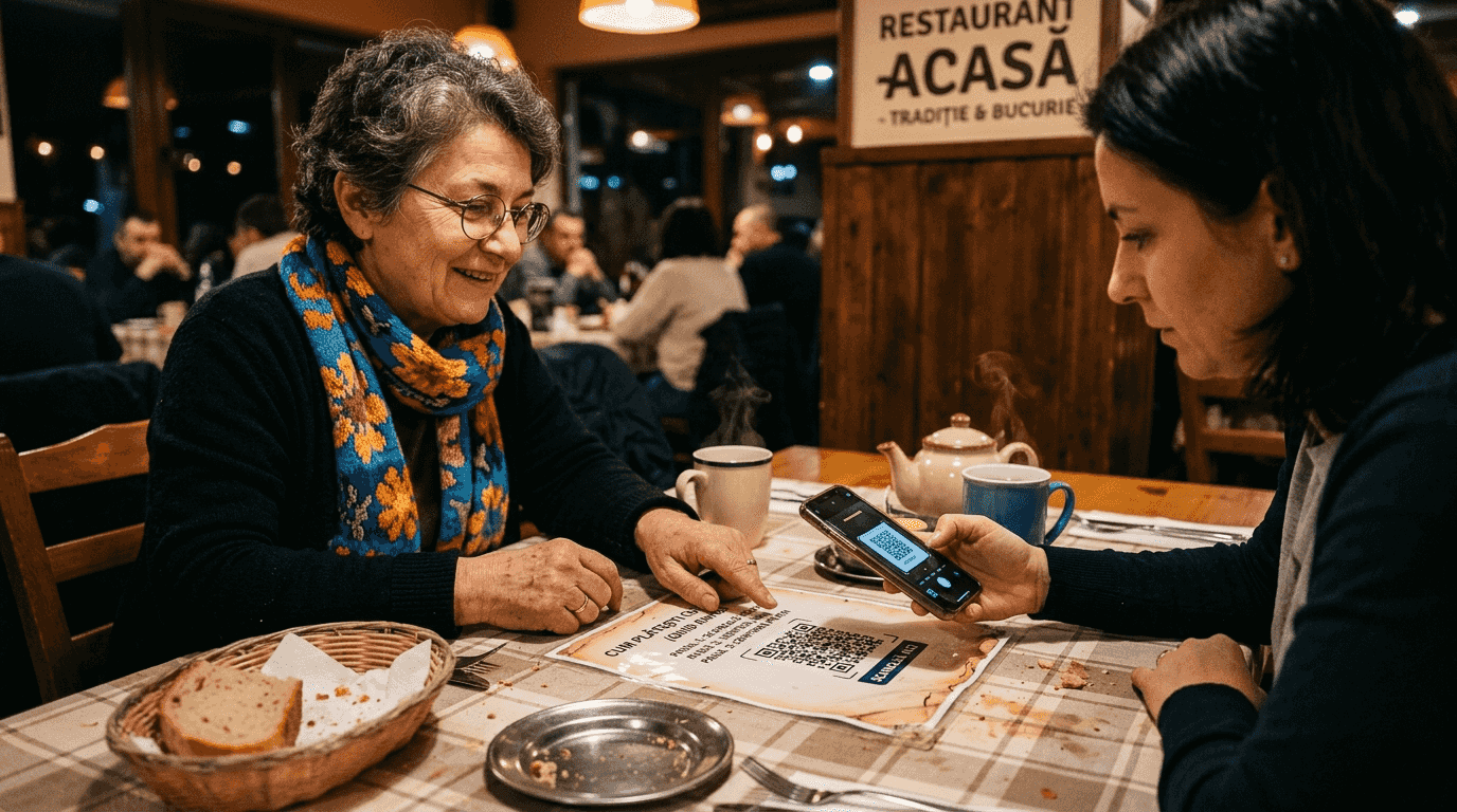 Client ajutat la scanarea codului QR