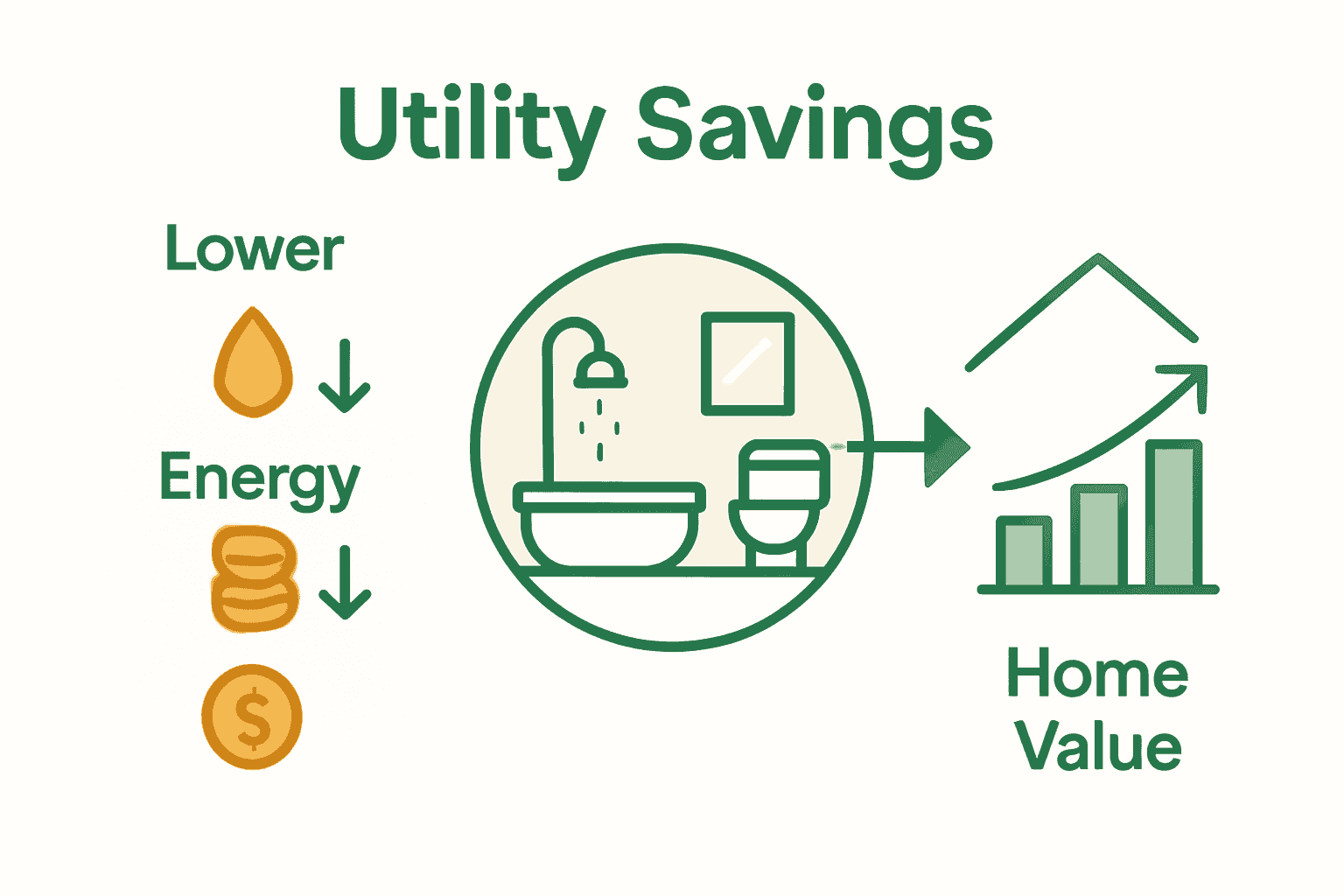 Infographic showing utility savings and increased home value from bathroom renovation.