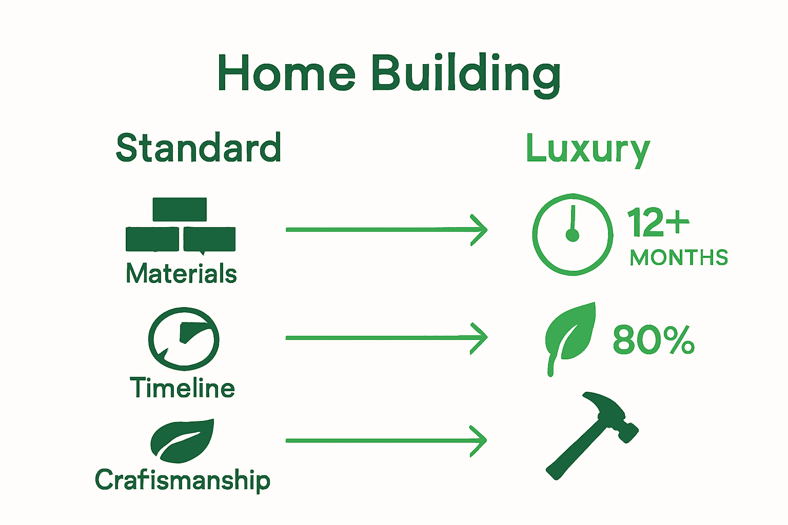 Comparison infographic showing differences between standard and luxury home building processes