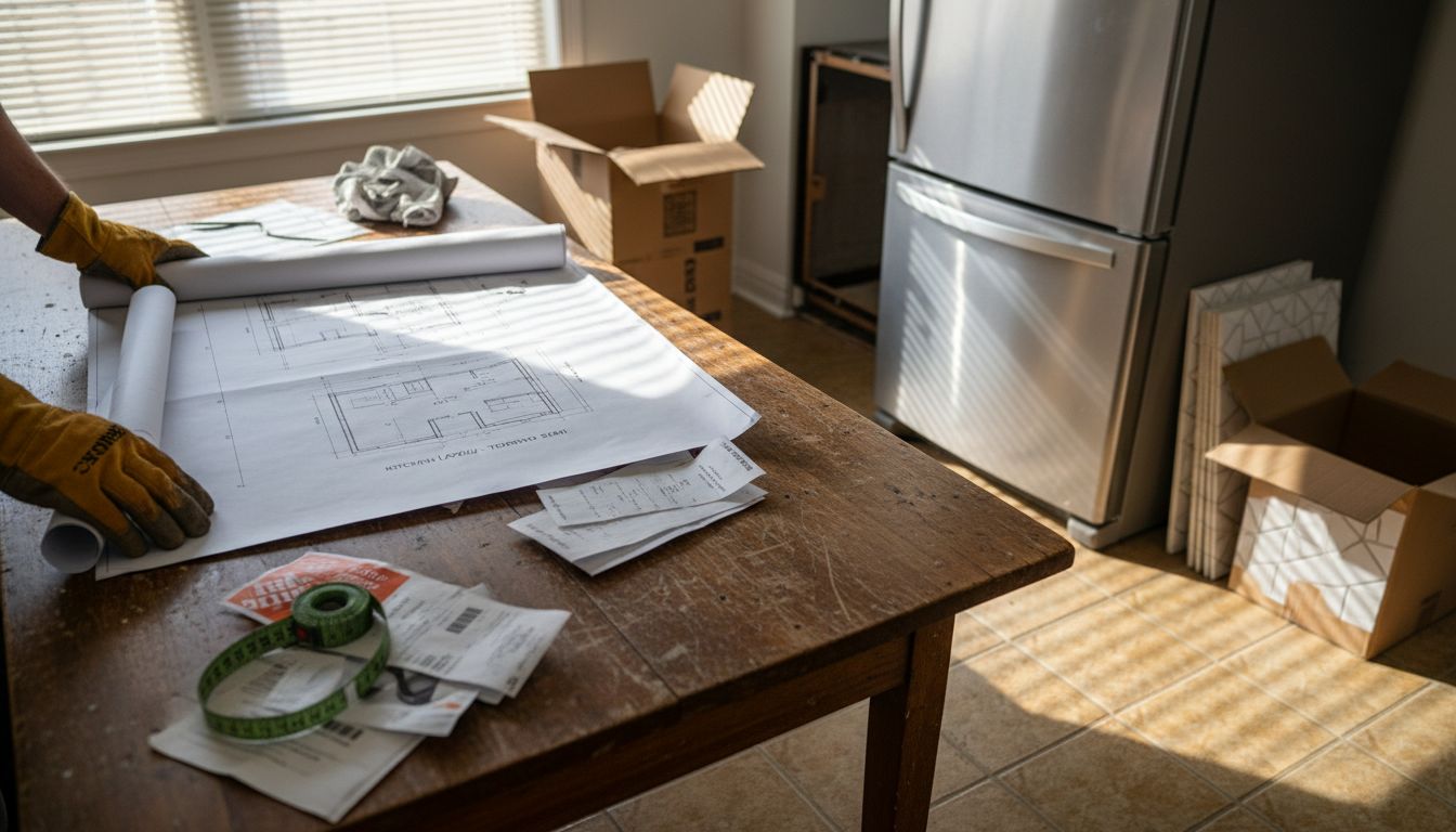 Contractor reviewing home renovation blueprints