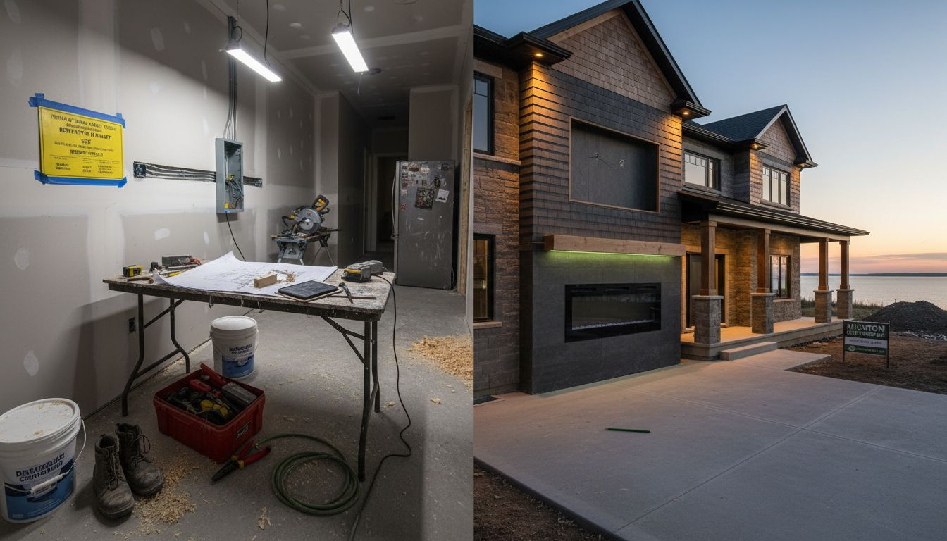 Contractors reviewing renovation project kitchen Ontario