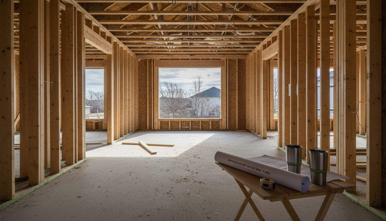 Couple and supervisor inspect custom home framing