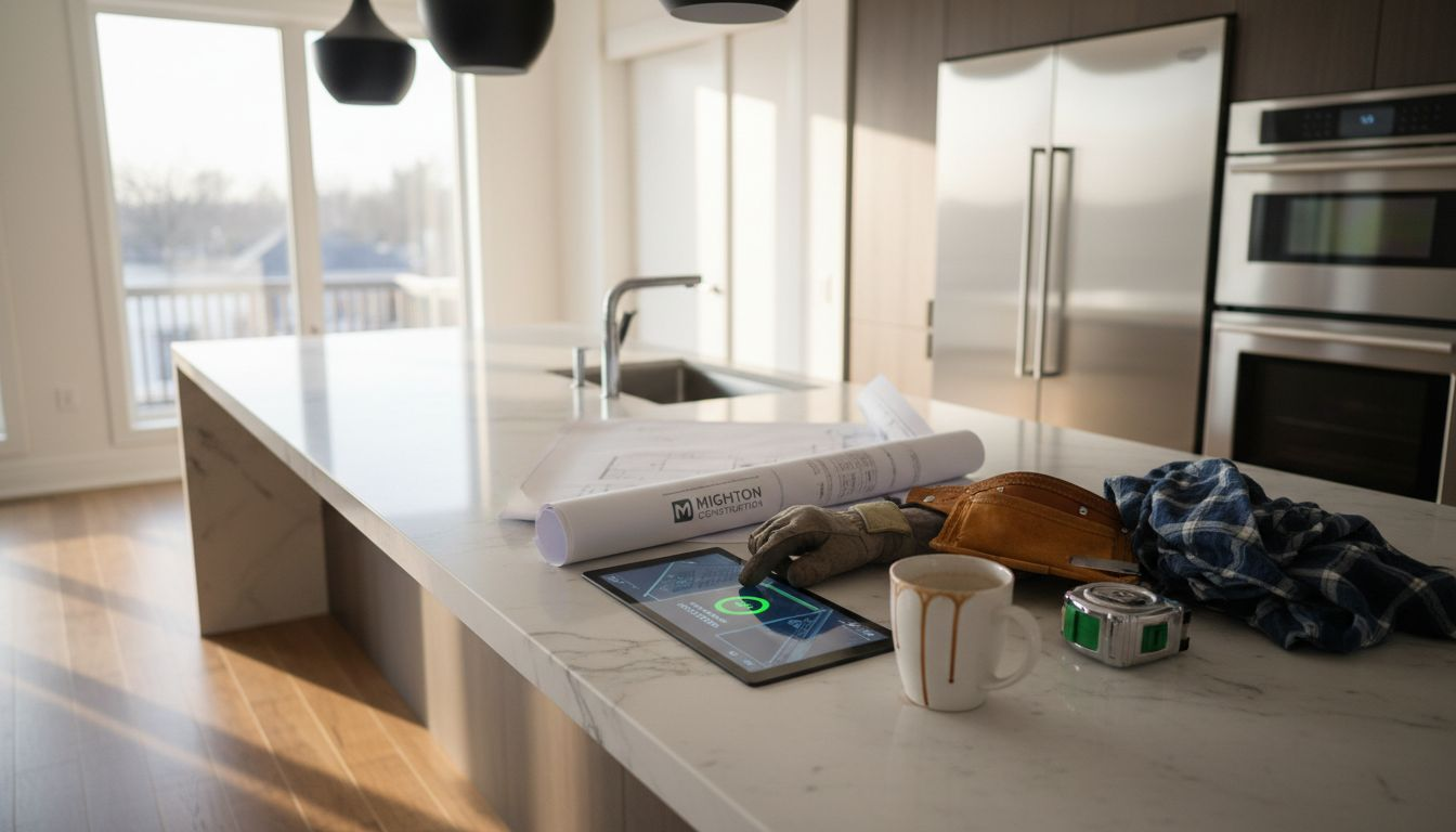 Contractor checking smart kitchen renovation details