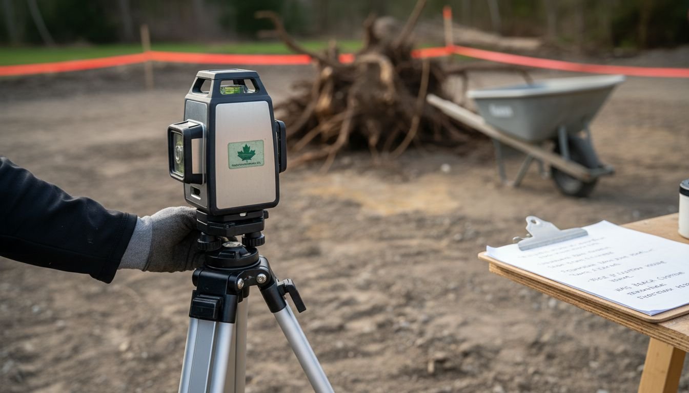 Worker using laser level for site preparation