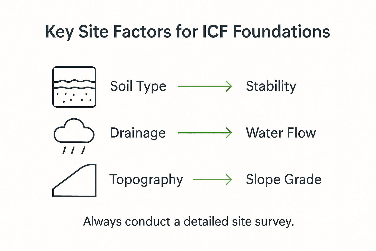 Infographic showing ICF site factors and considerations