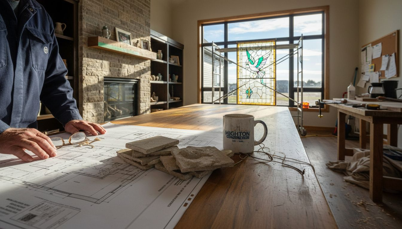 Builder reviews documents with clients