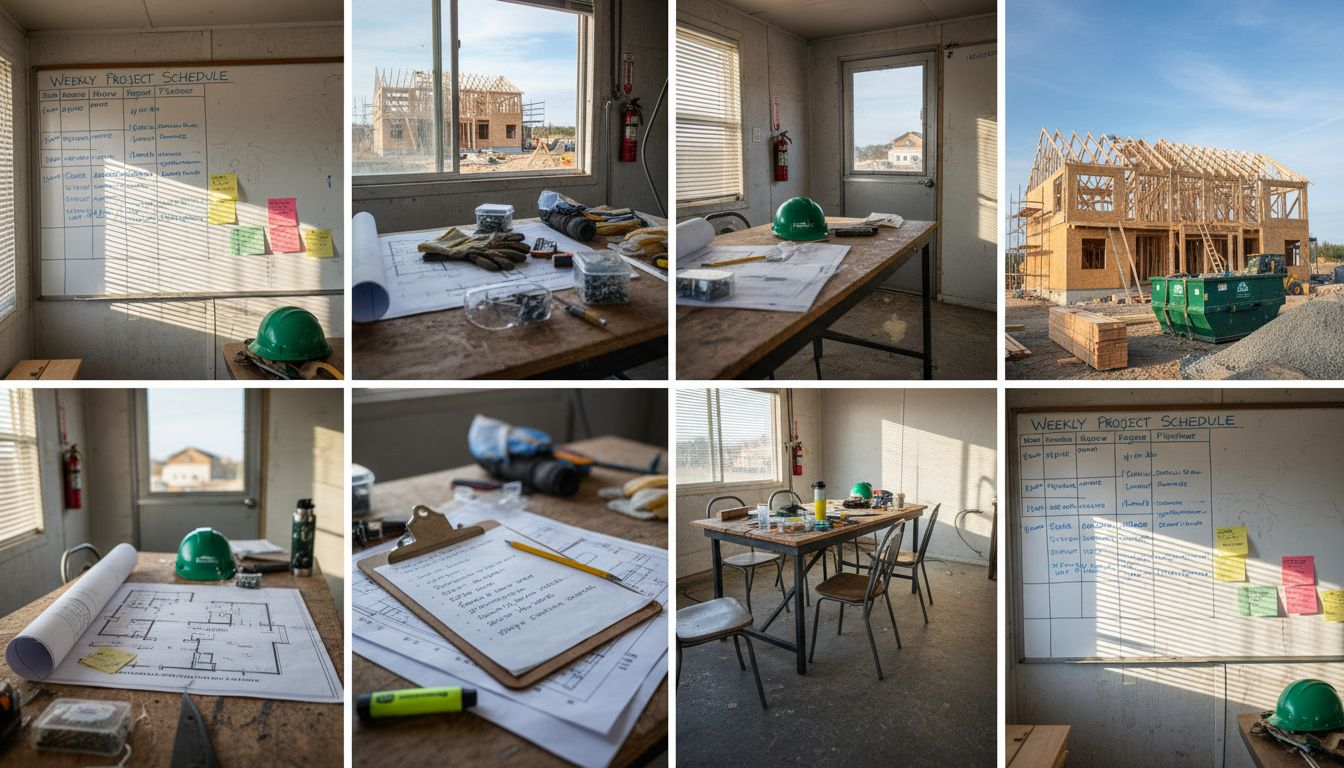 Team reviewing construction project schedule