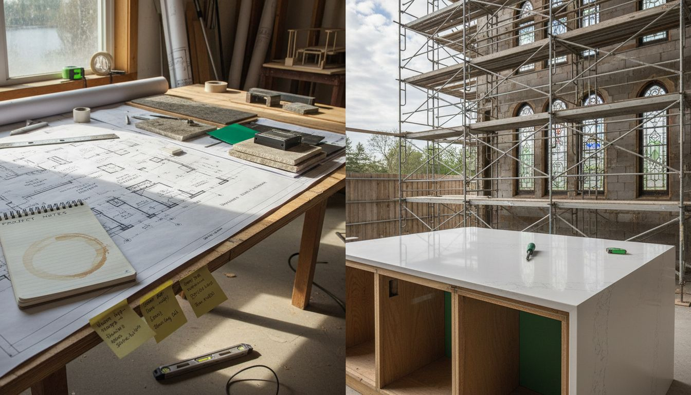 Architects collaborating over home floorplans