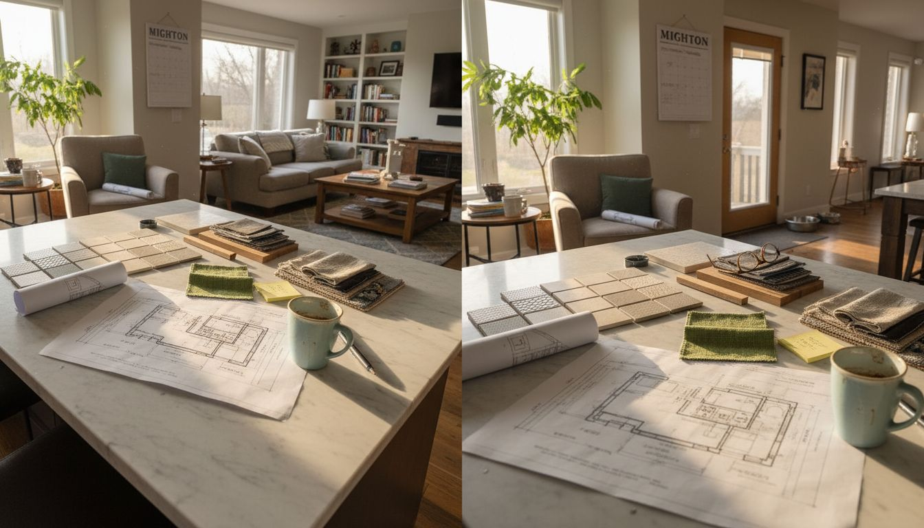 Client reviewing plans with interior designer