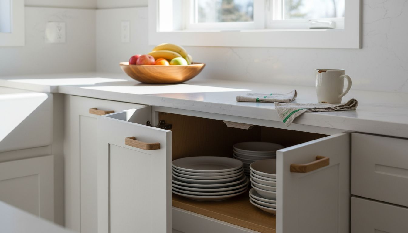 Custom kitchen cabinetry opened by homeowner