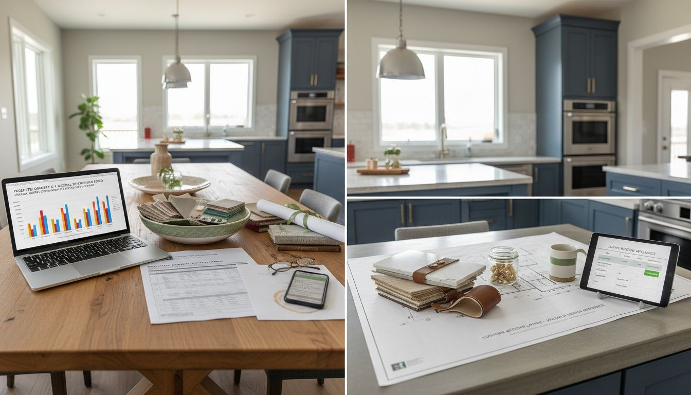 Designer reviewing project costs with spreadsheets