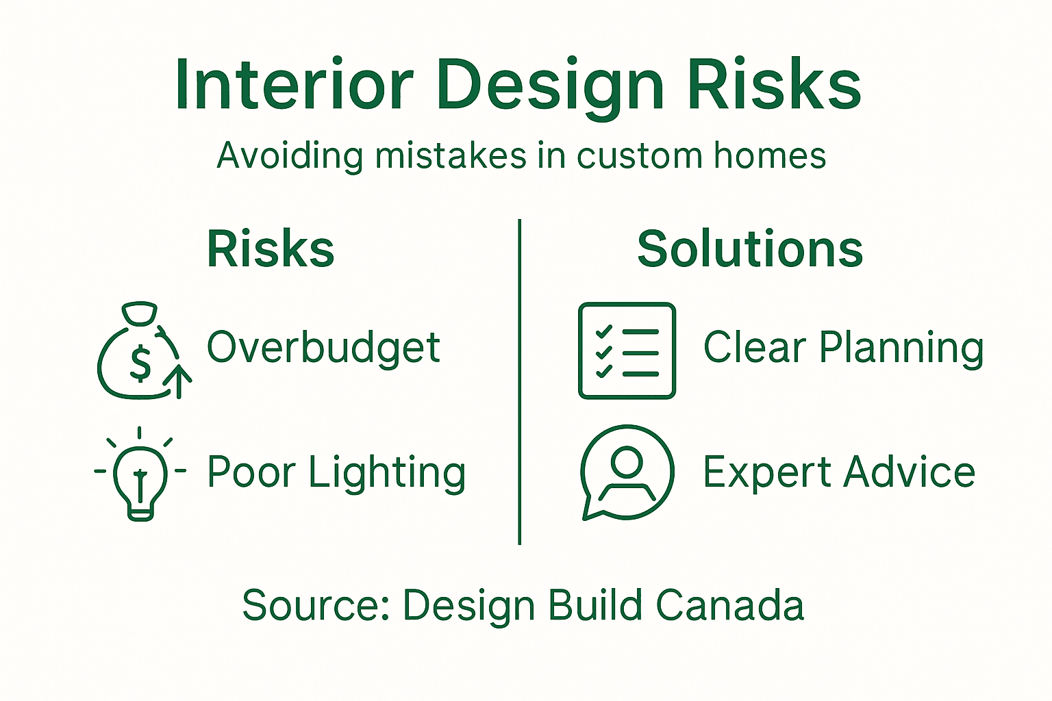 Infographic outlining risks and solutions for custom homes