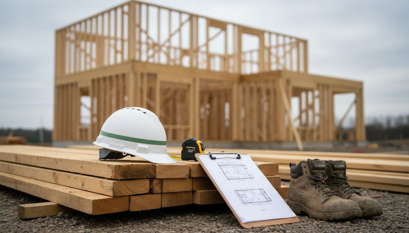 Architect reviewing progress on house construction