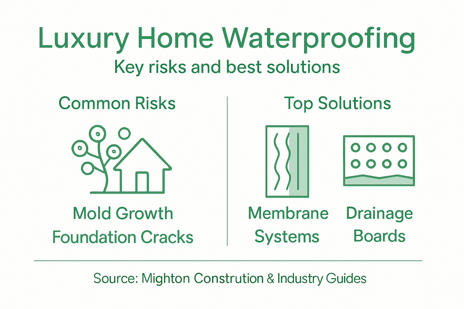 Infographic with risks and solutions for waterproofing