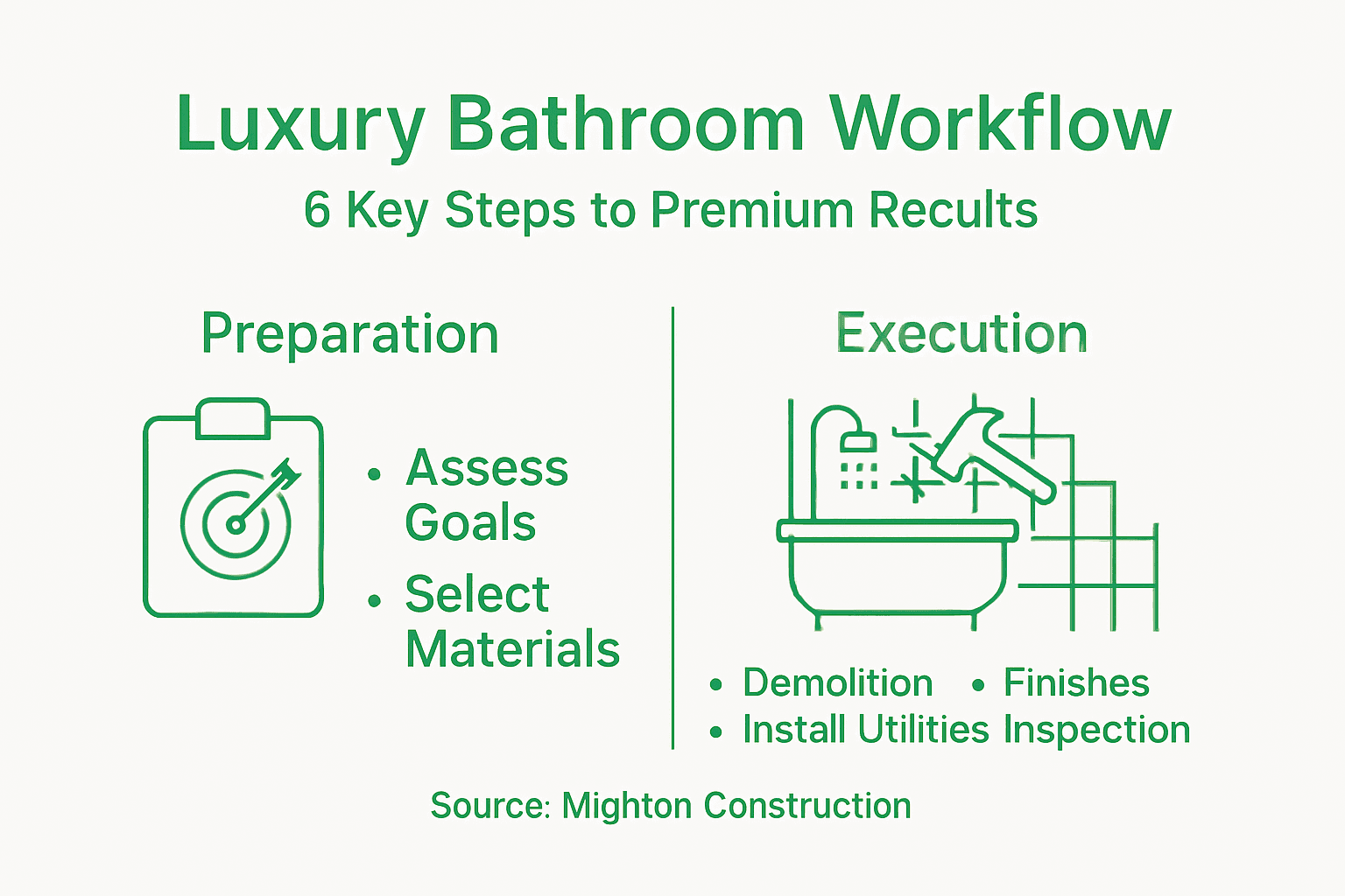 Infographic showing luxury bathroom renovation workflow steps