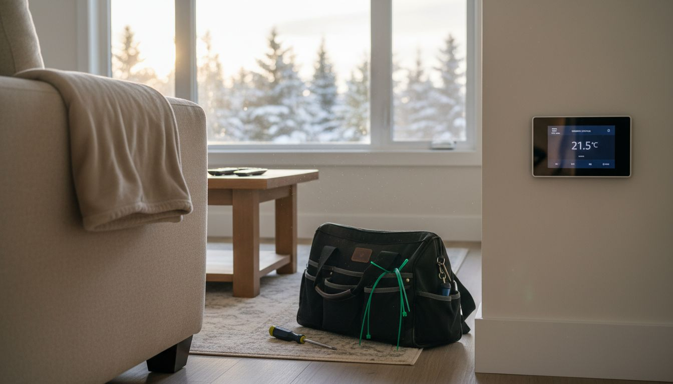 Technician installs sensor in luxury living room