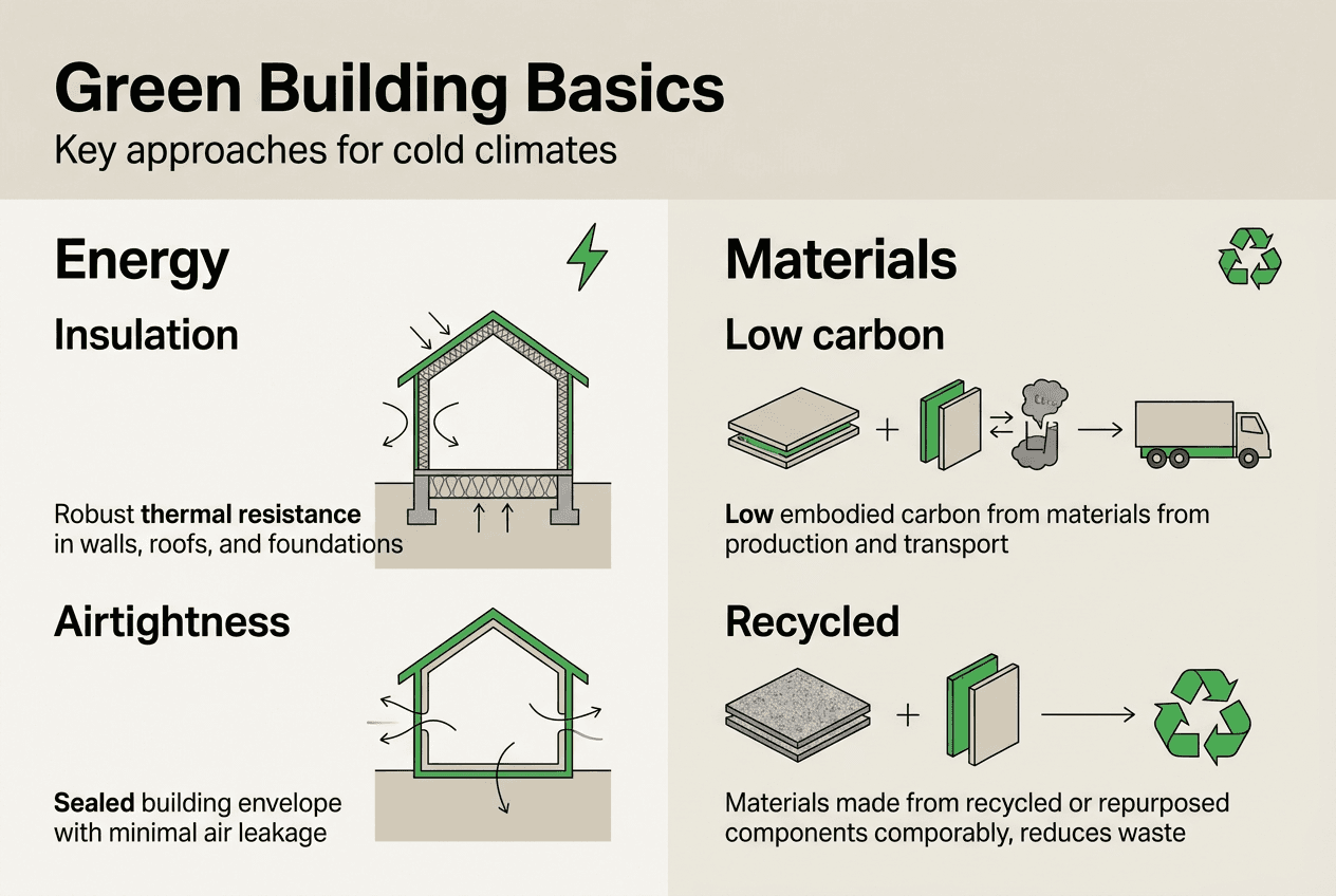 Infographic core principles green building cold climate