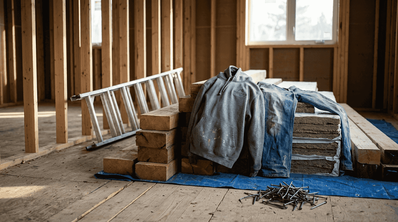 Worker sorting reclaimed materials on site
