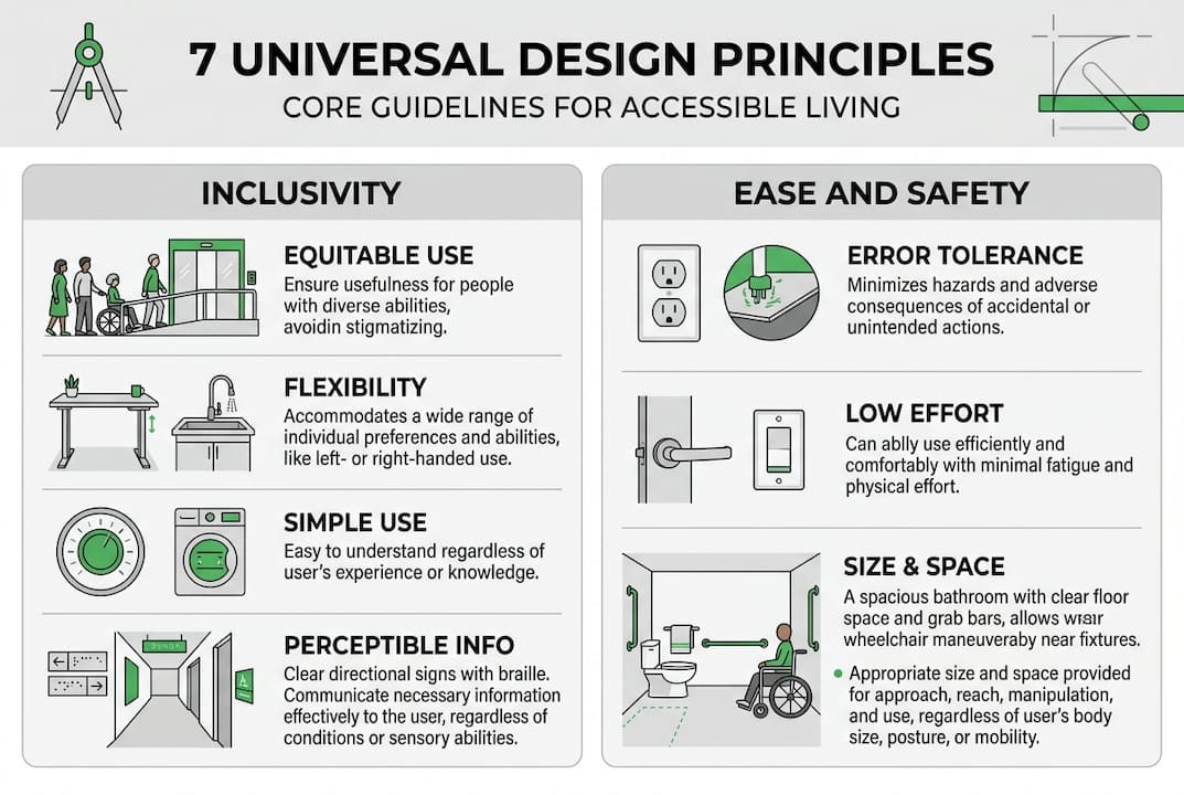 Infographic showing seven universal design principles