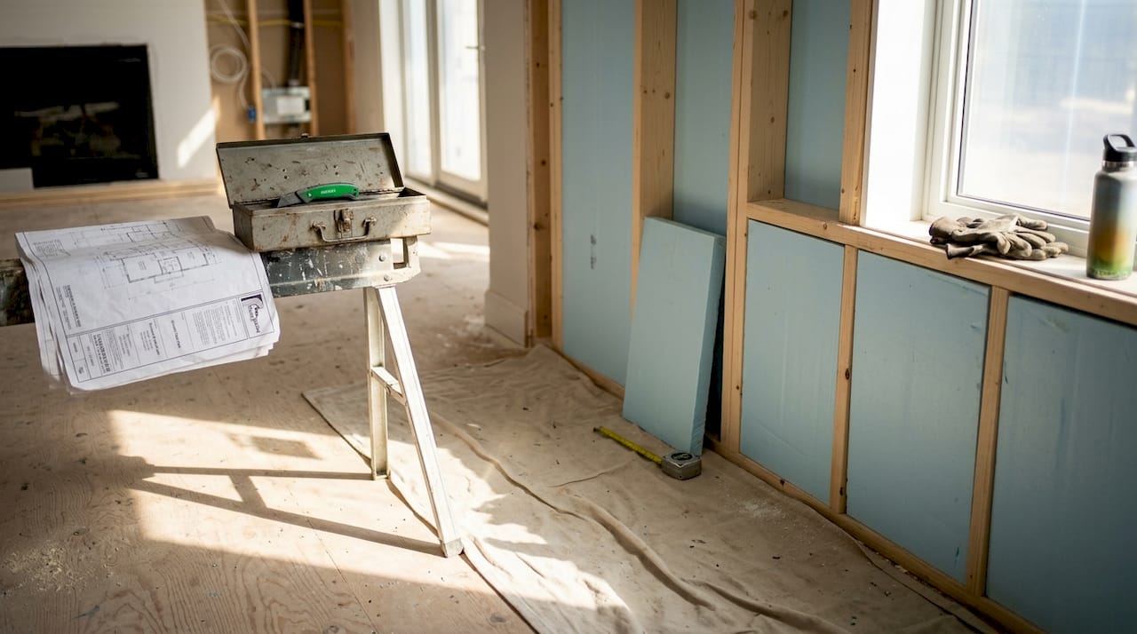 Worker installing insulation in luxury home