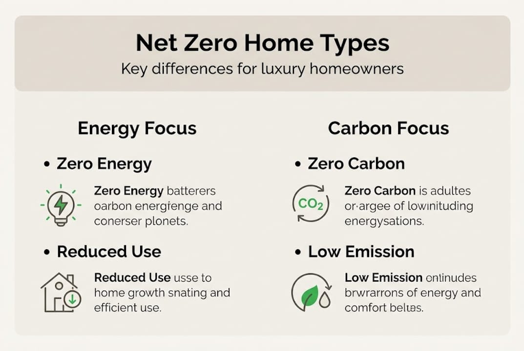 Infographic comparing types of net zero homes