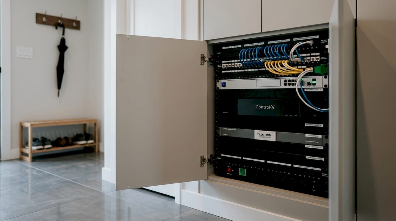 Technician setting up home automation hub