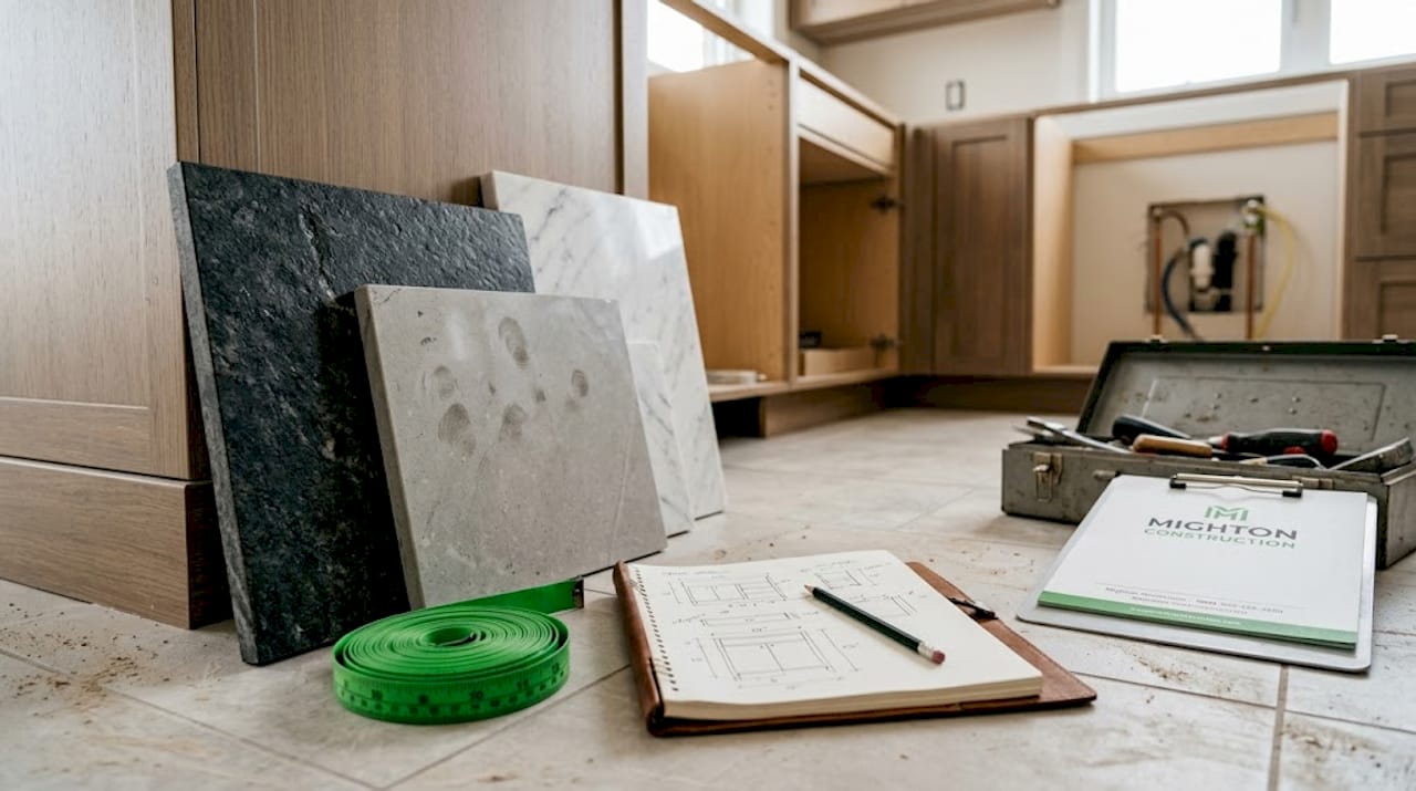 Contractor discusses countertop sample choices