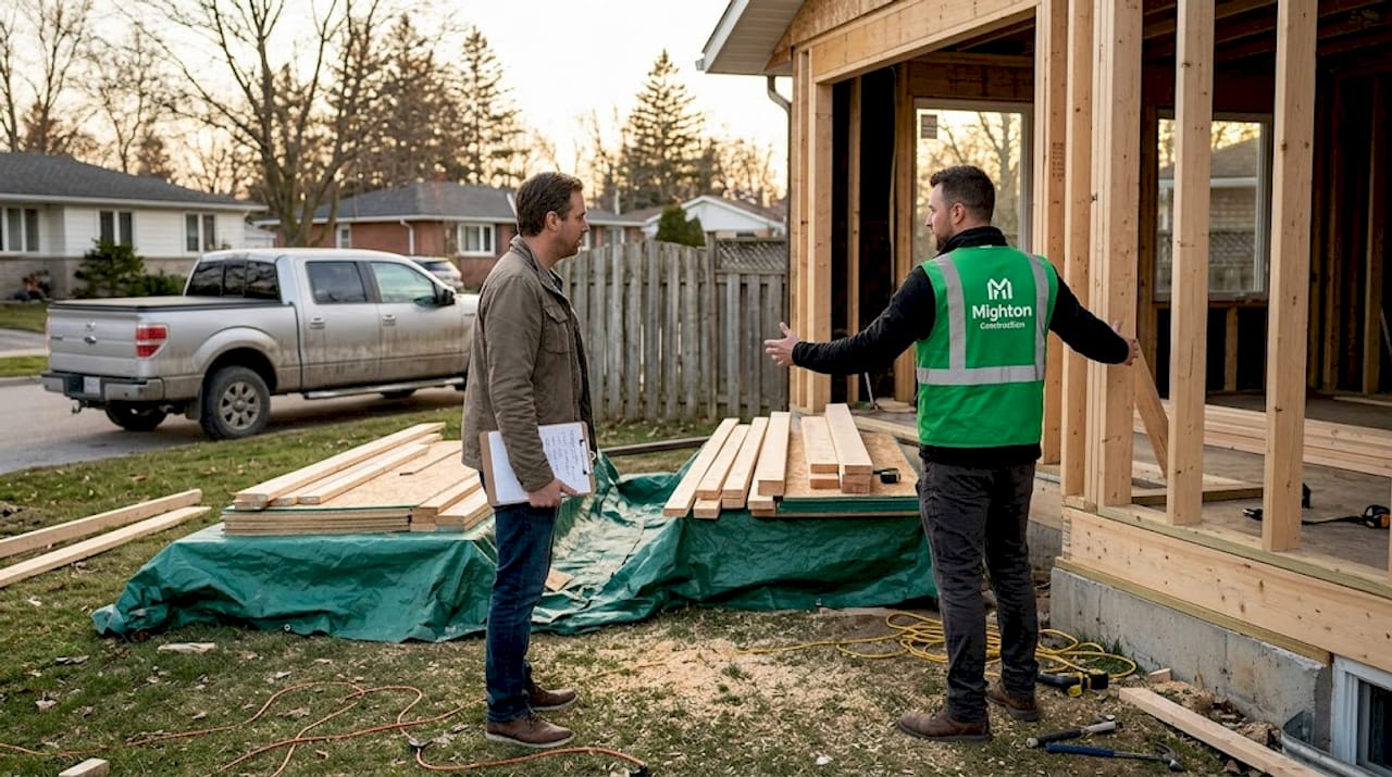 Homeowner and contractor at renovation site