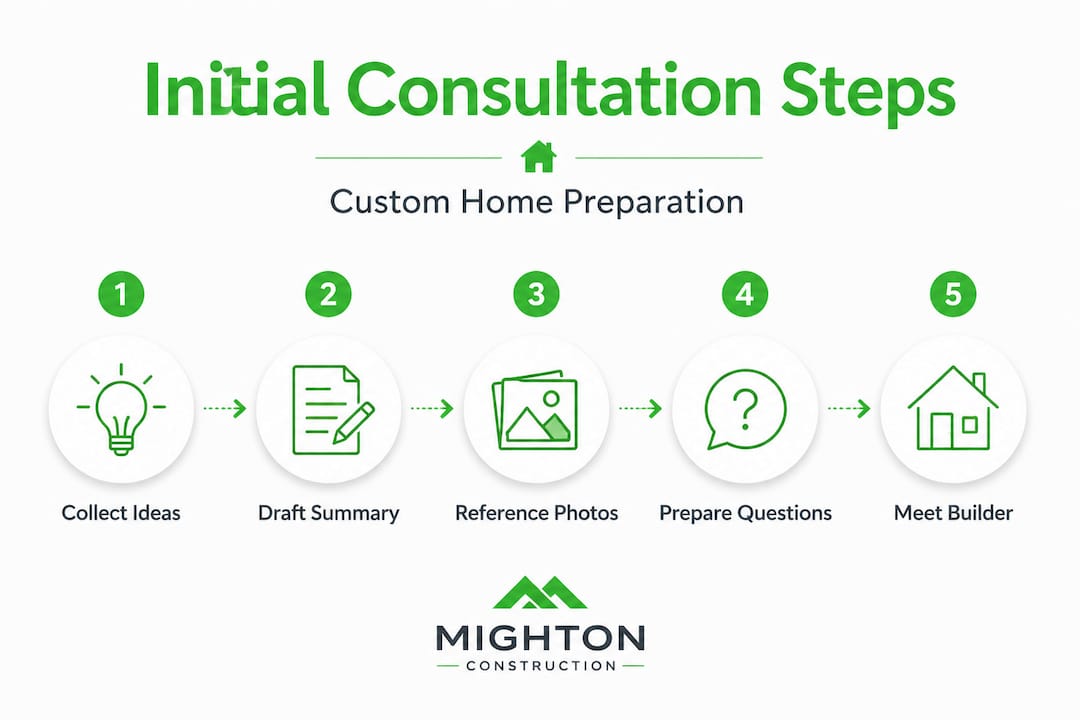Infographic showing steps for initial custom home consultation
