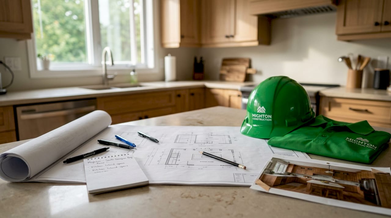 Builder and clients discussing home vision and blueprint