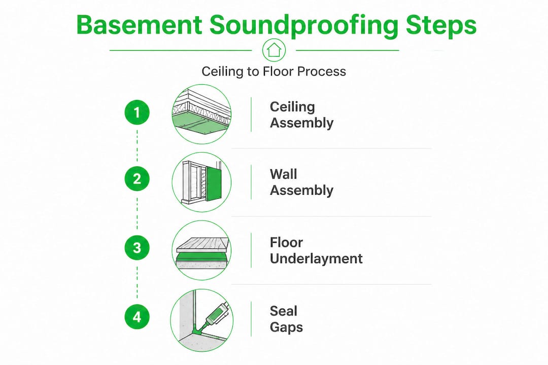Infographic with steps to soundproof basement