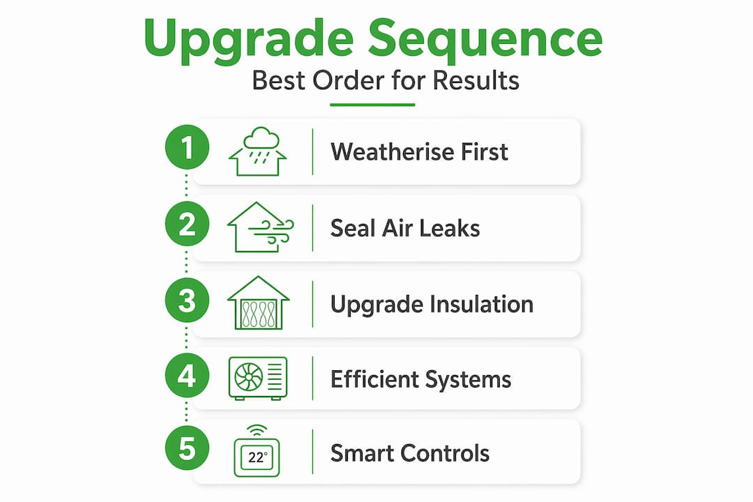 Infographic showing best order for home energy upgrades