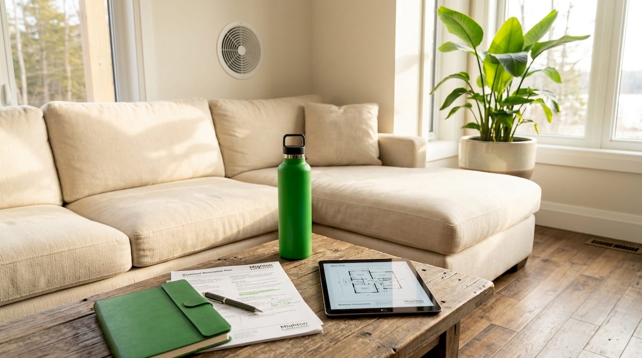 Living room with visible home ventilation vent