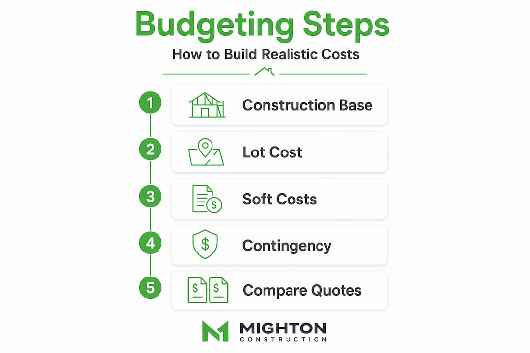 Infographic showing five budgeting steps for building