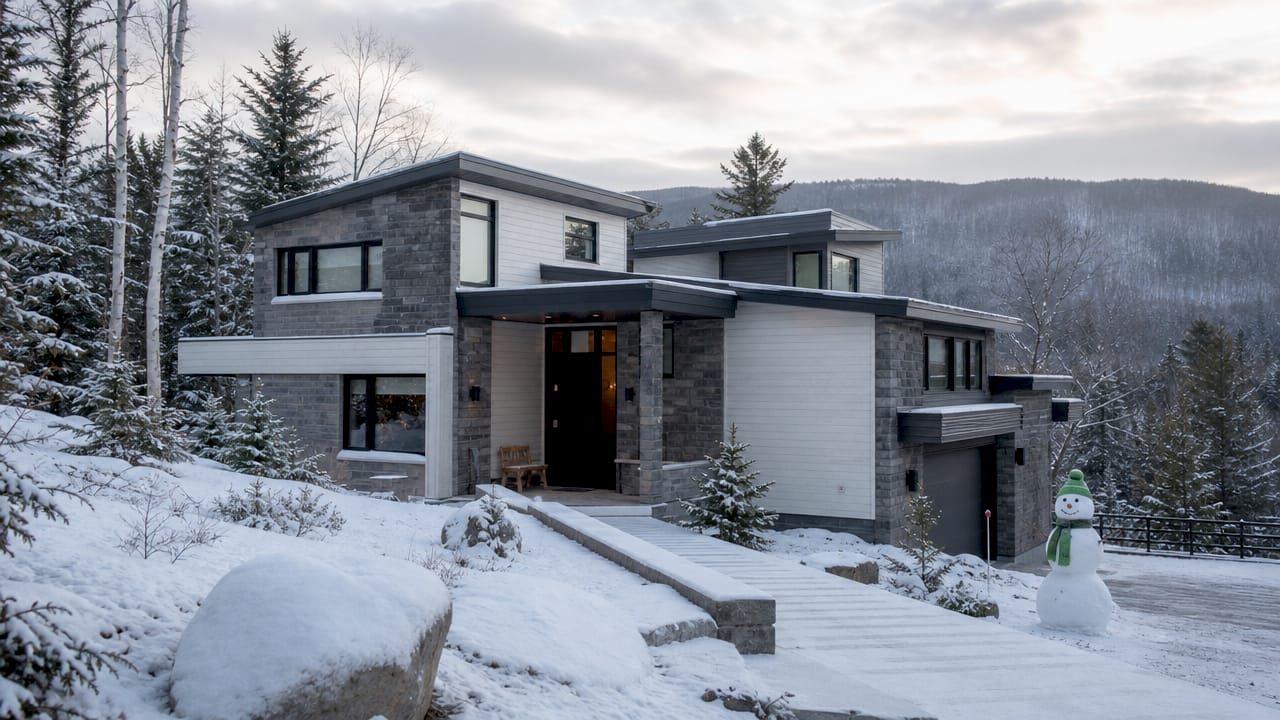 Modern layered house in Québec Laurentians forest