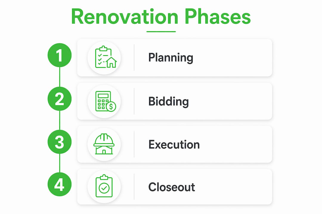 Infographic illustrating renovation project phases