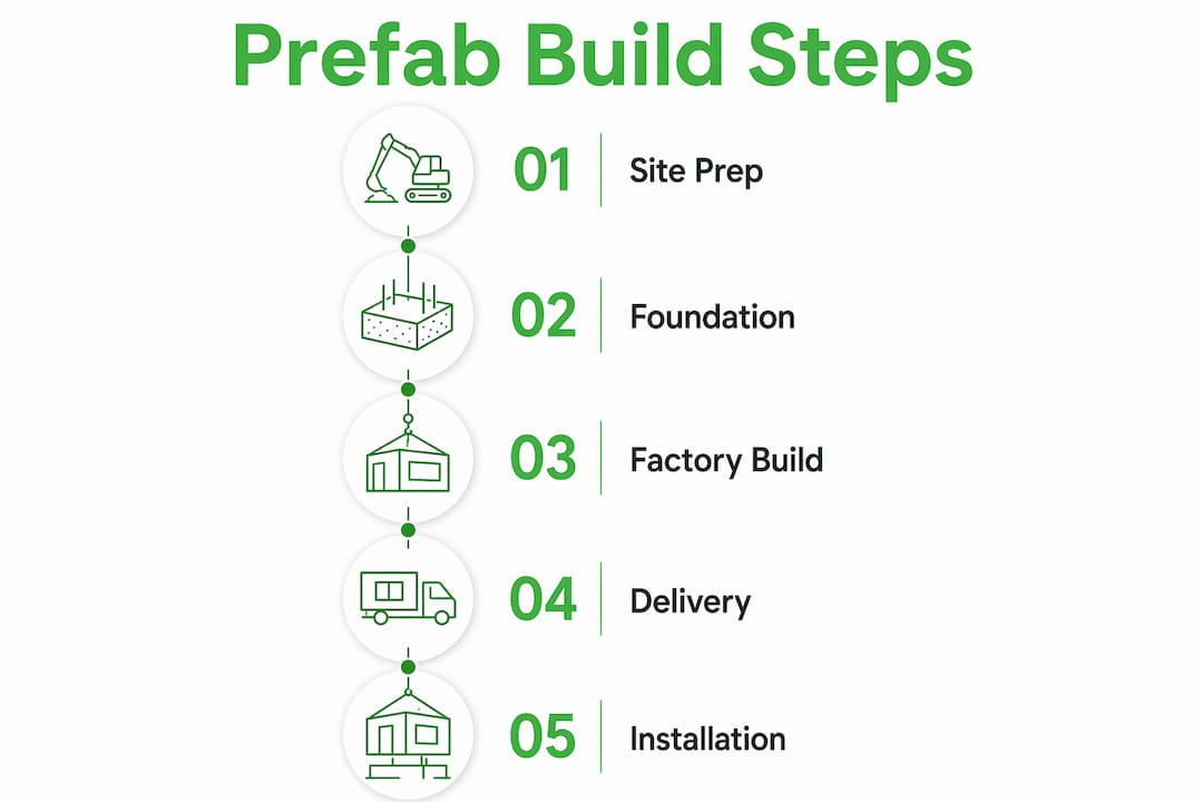 Infographic showing prefab home building steps