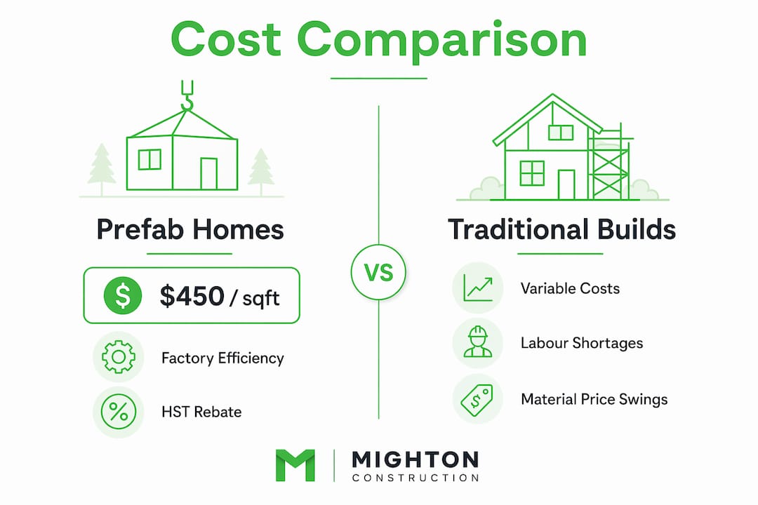 Infographic comparing prefab and traditional home costs in Ontario
