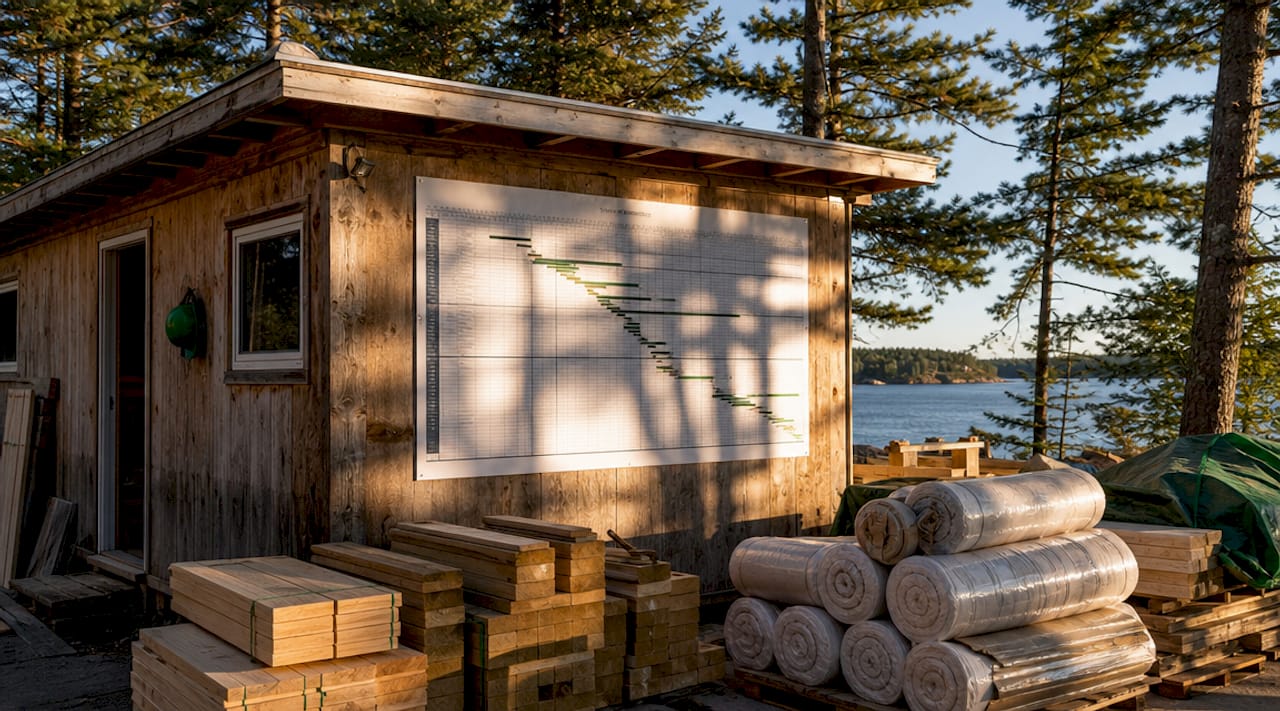 Critical path analysis chart at South Georgian Bay home renovation site