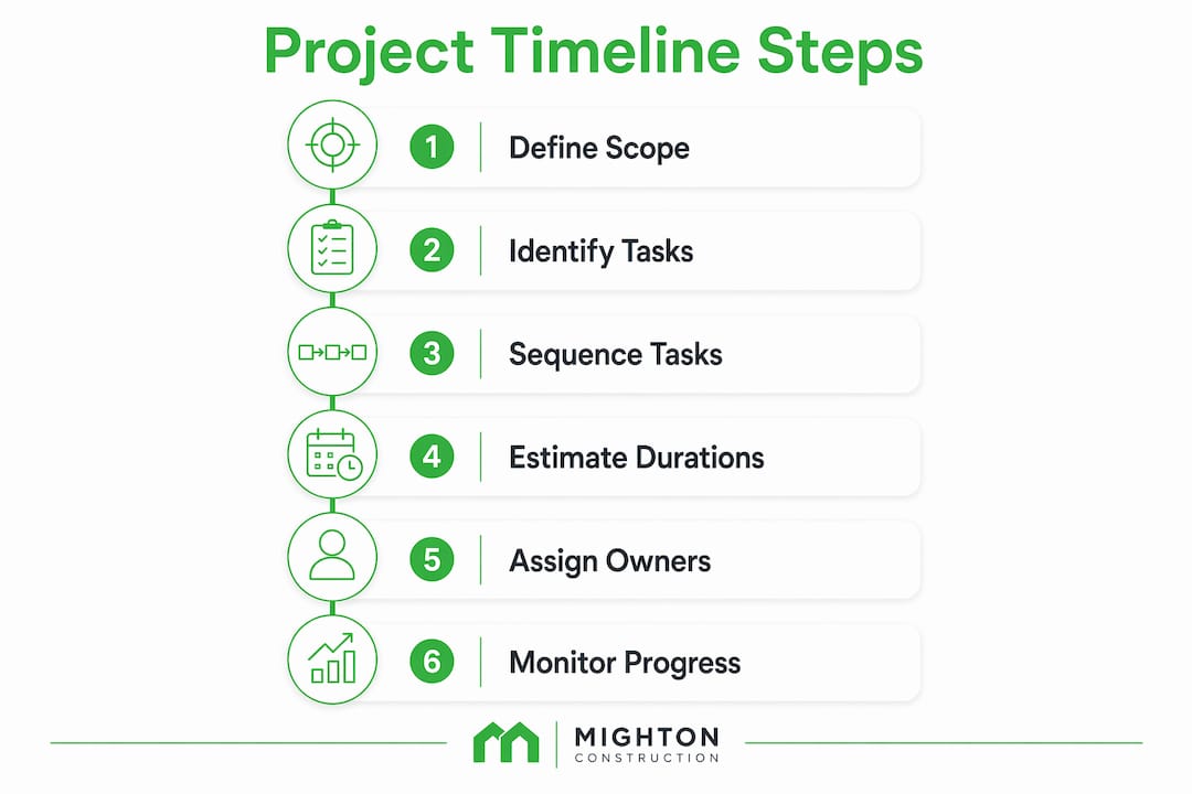 Infographic showing six key steps to create project timelines