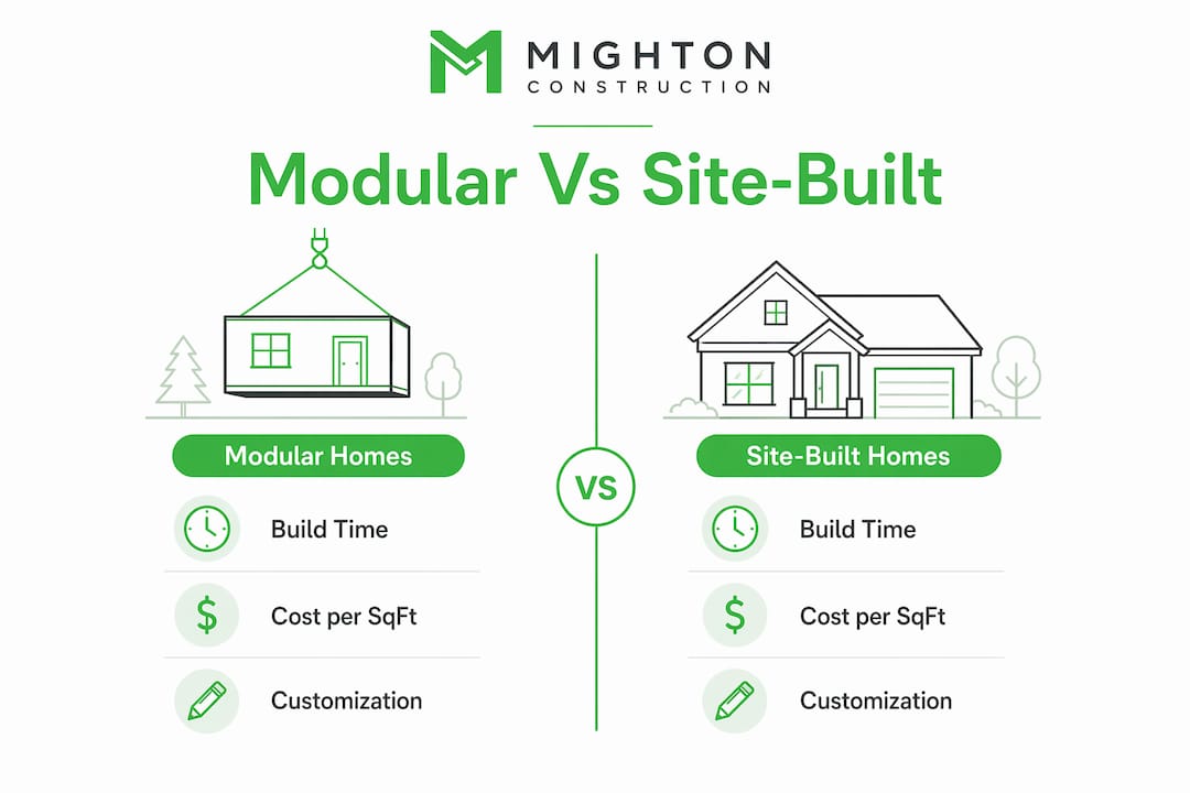 Infographic comparing modular and site-built homes in Ontario