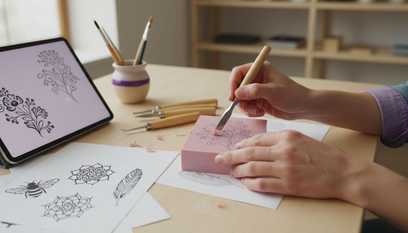 carving rubber stamp process