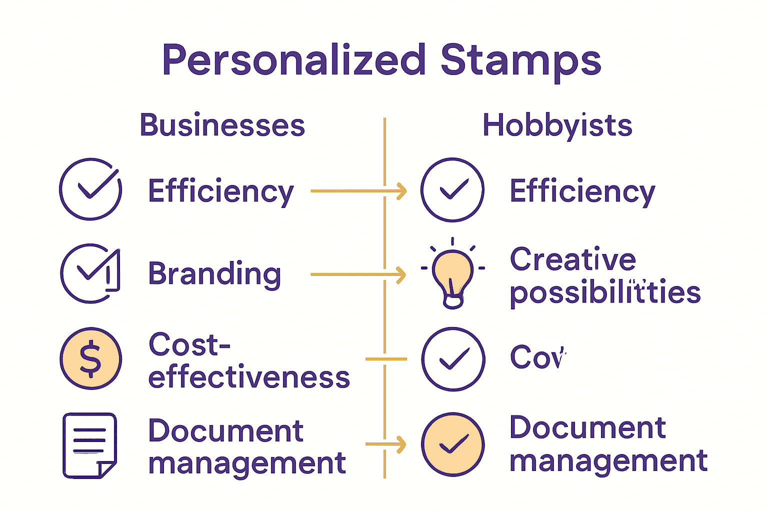 Infographic comparing business and hobbyist benefits of personalised stamps