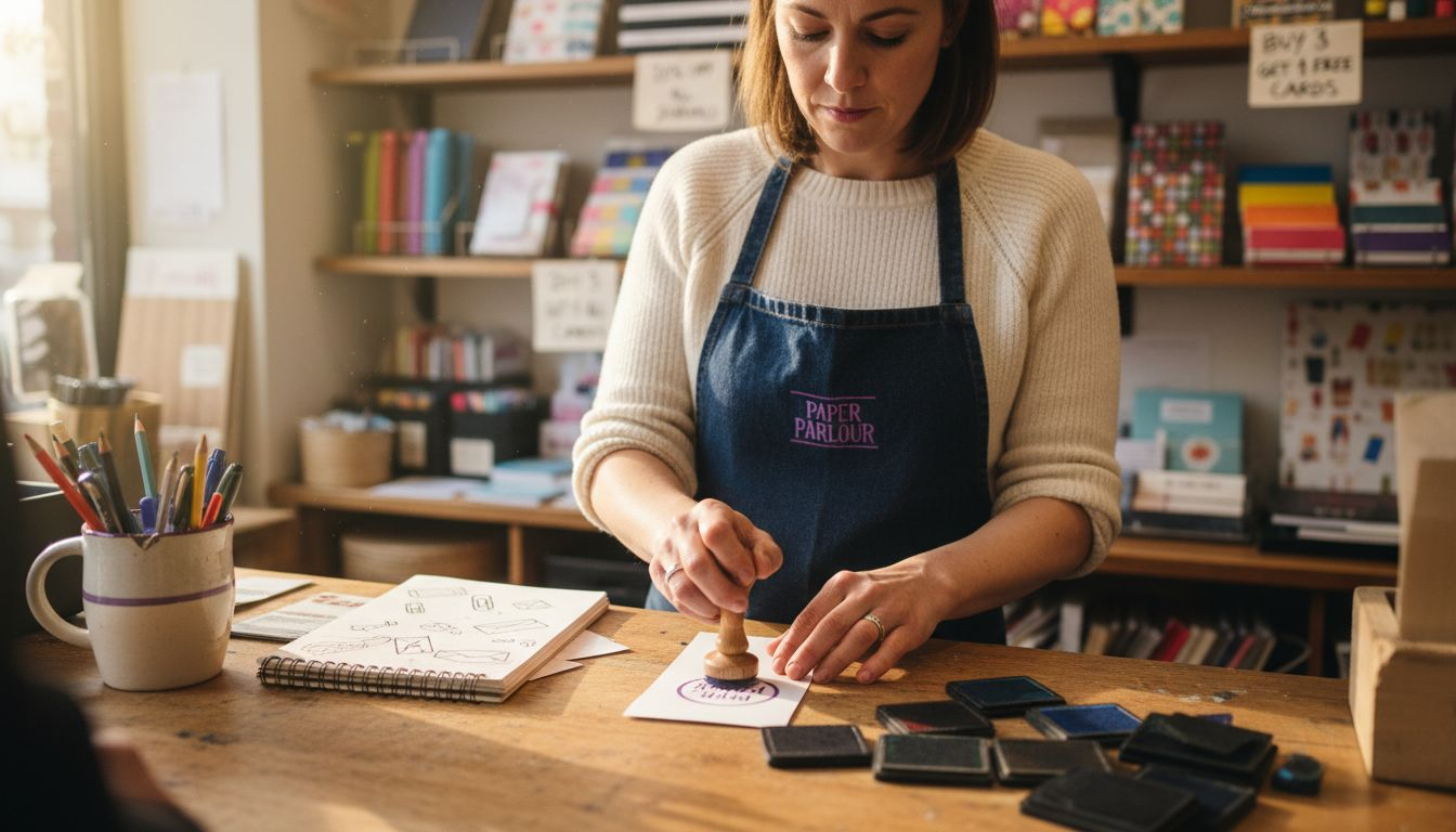 Shop owner stamping receipt in store