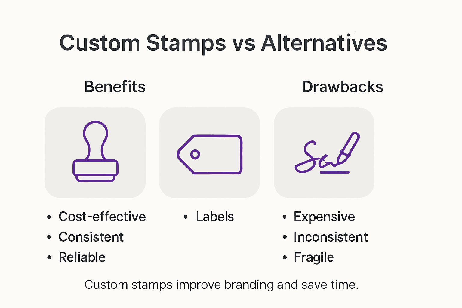 Infographic comparing custom stamps to alternatives