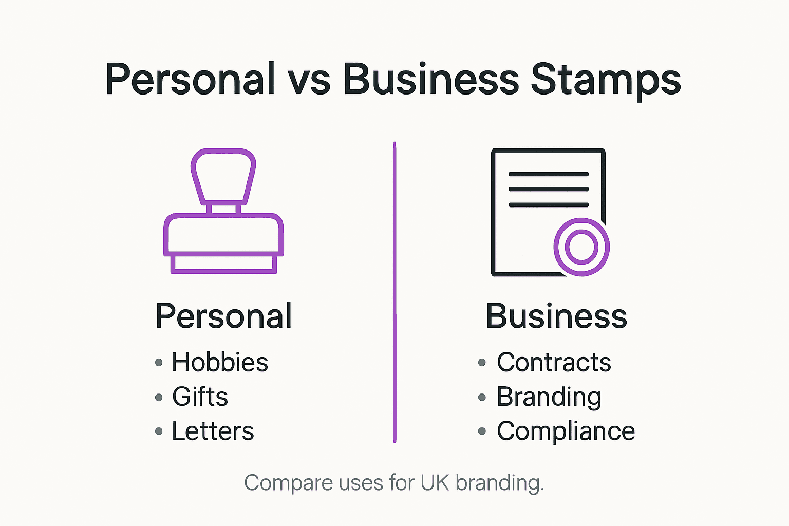 Infographic showing personal and business stamp comparison