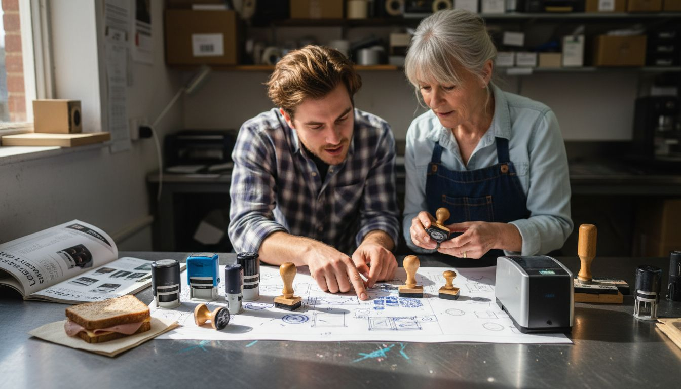 Workers comparing UK custom stamp types