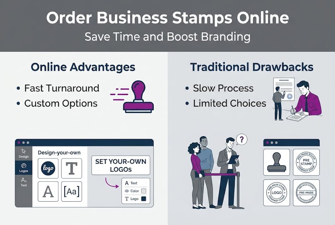 Infographic comparing online and traditional stamp ordering